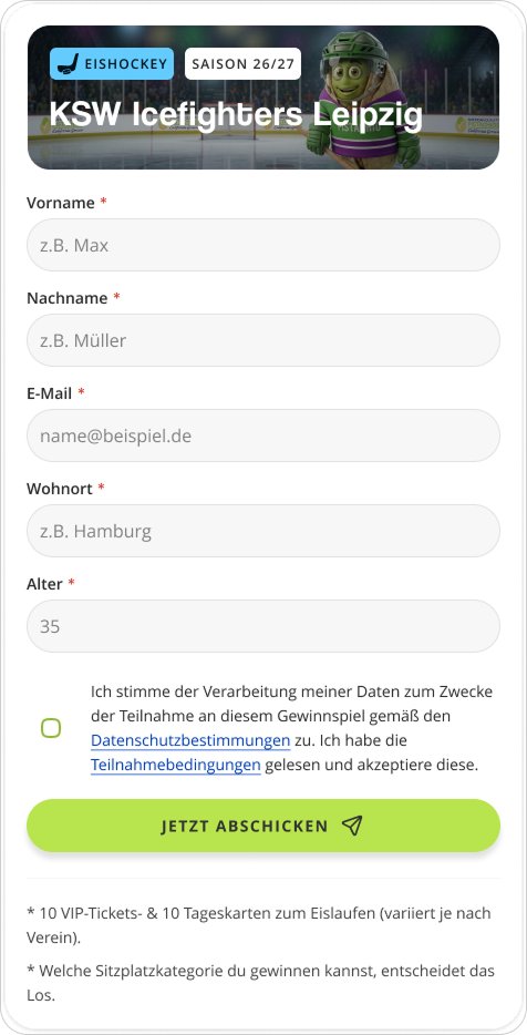 Formular vorher: Wohnort und Alter als Freitext, ein gekoppelter Consent
