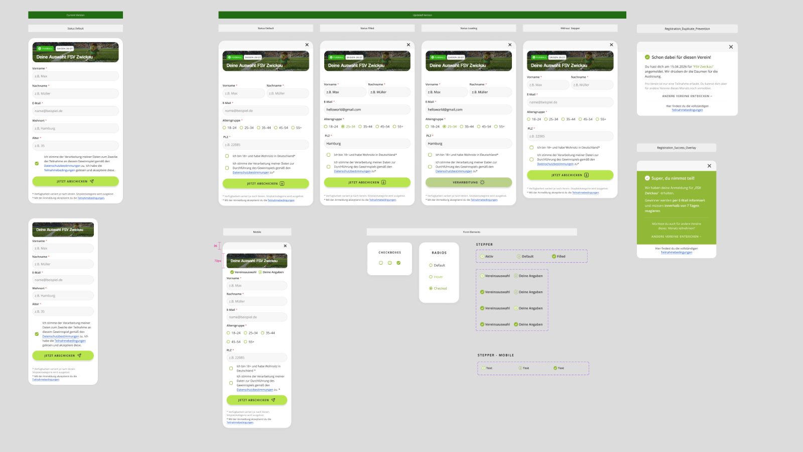 Design-Board mit allen Formular-Zuständen, Mobile-Version und Komponenten