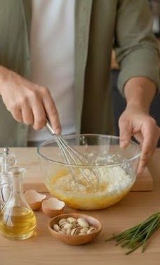 Eier mit Hüttenkäse in der Schüssel verquirlen